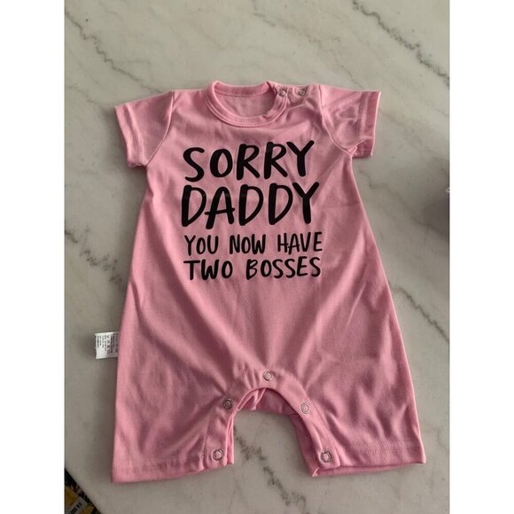 Funny Baby Pink Romper With "Sorry Daddy You Now Have Two Bosses" Text - Picture 1 of 1